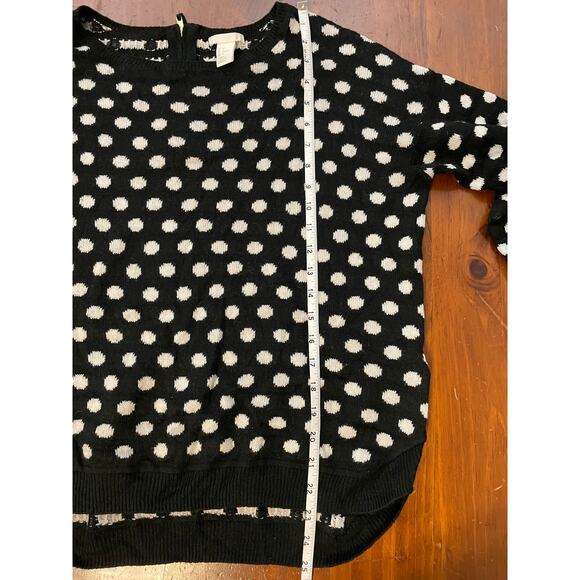 H&M Womens Medium Sweater Black and White Polka Dot Long Sleeve Back 1/4 Zipper - Picture 7 of 8